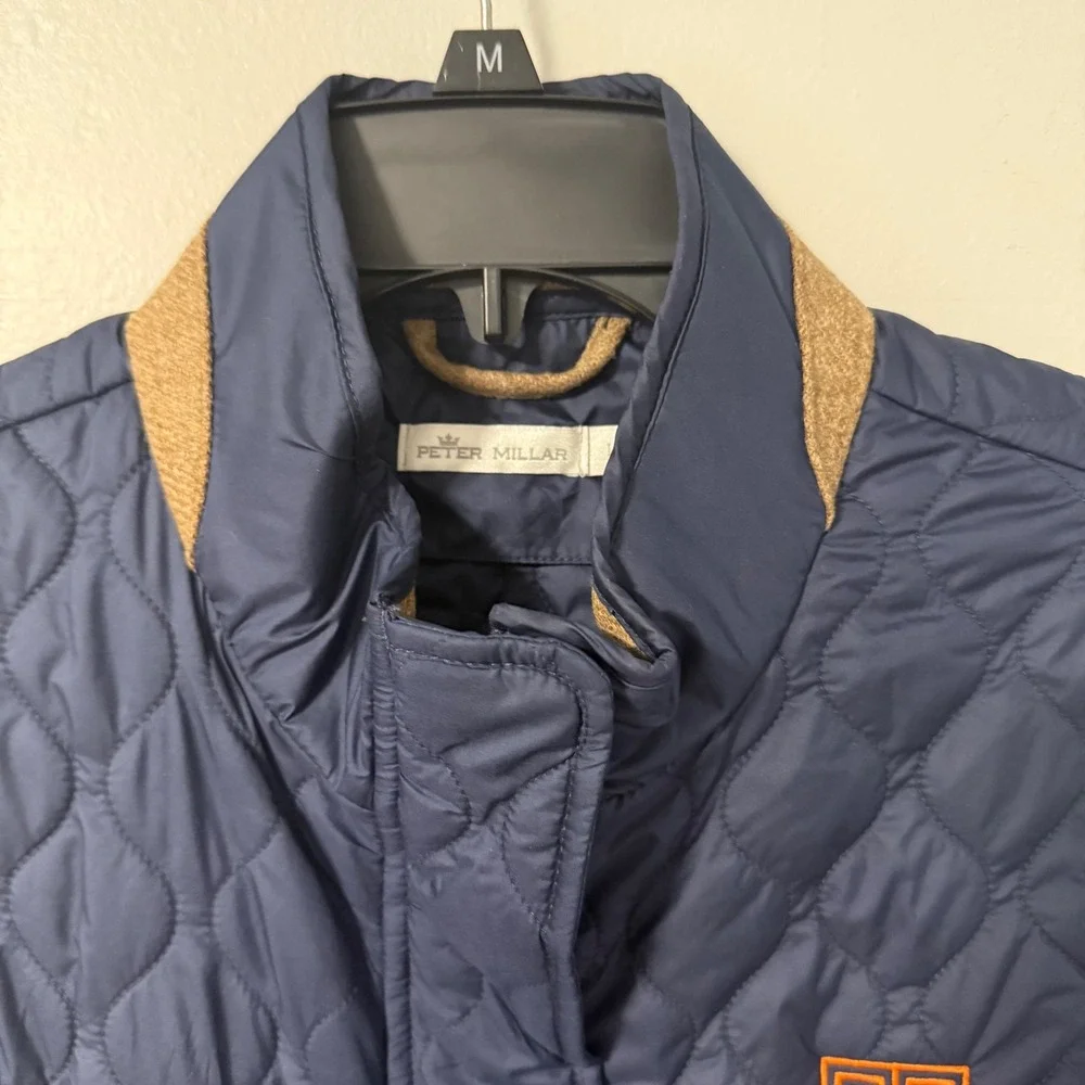 Peter Millar Addison Quilted Vest Navy Blue Brown Lambswool Trim Women Size L